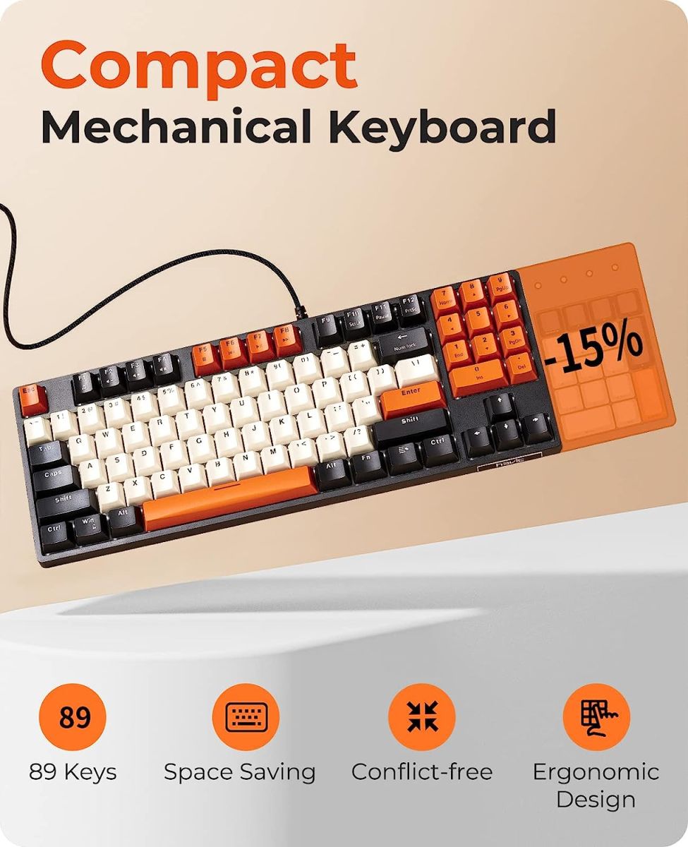 Havit Mechanical Keyboard, Wired Compact PC Keyboard with Number Pad Red Switch Mechanical Gaming Keyboard 89 Keys for Computer/Laptop (Black)