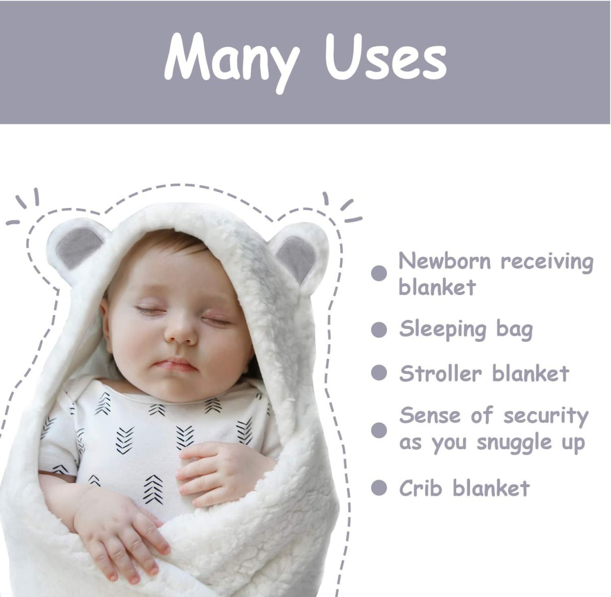 Jam Naturals-Cute Bear Organic Newborn Swaddle Wrap-Gender Neutral Soft Plush Receiving Blanket, Newborn Baby Registry Gift(Grey 3-6m)
