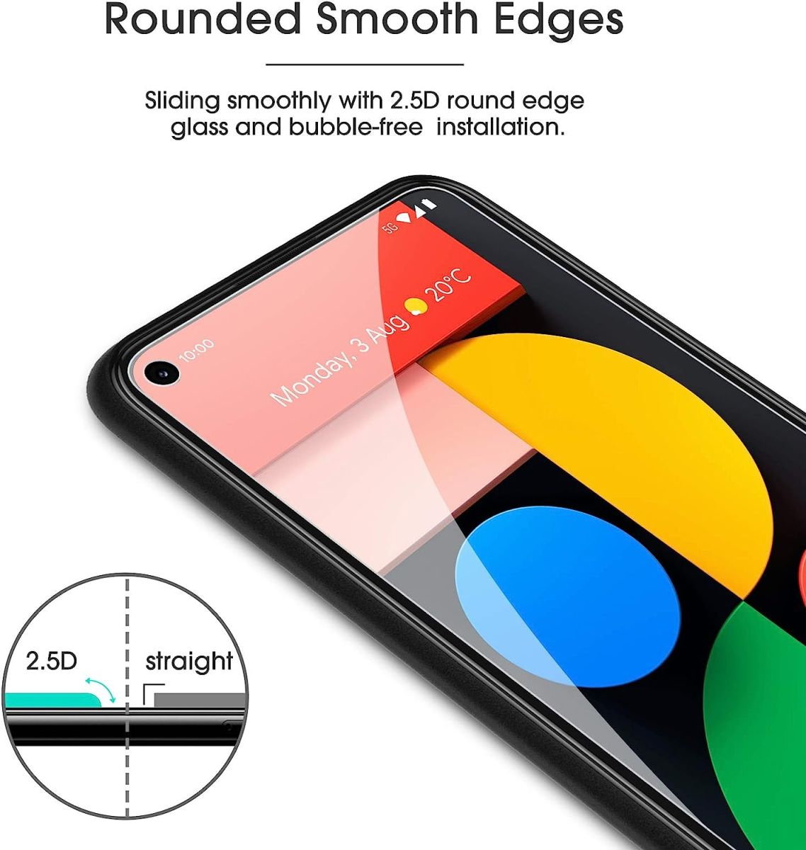 OMOTON [3 Pack] Screen Protector for Google Pixel 5 - Tempered Glass/Alignment Frame/Anti Scratch Screen Protector for Google Pixel 5
