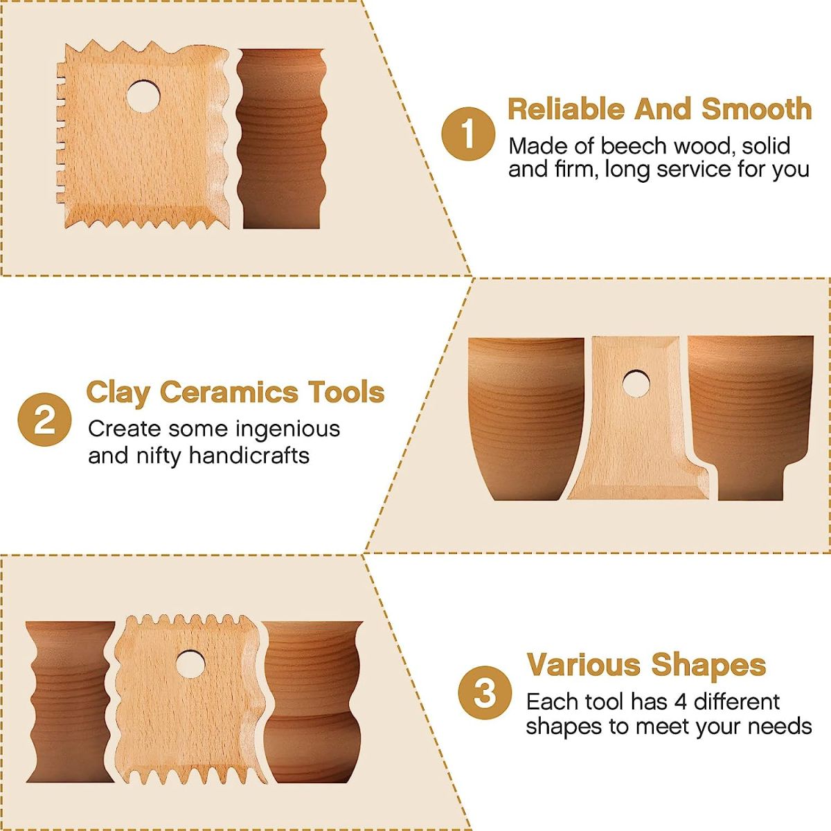 3 Pieces Pottery Foot Shaper Tools Pottery Tools Ceramic Rib Pottery Trimming Tools Foot Shaper for Pottery Ceramics Carving Clay Molds, Beech Wood
